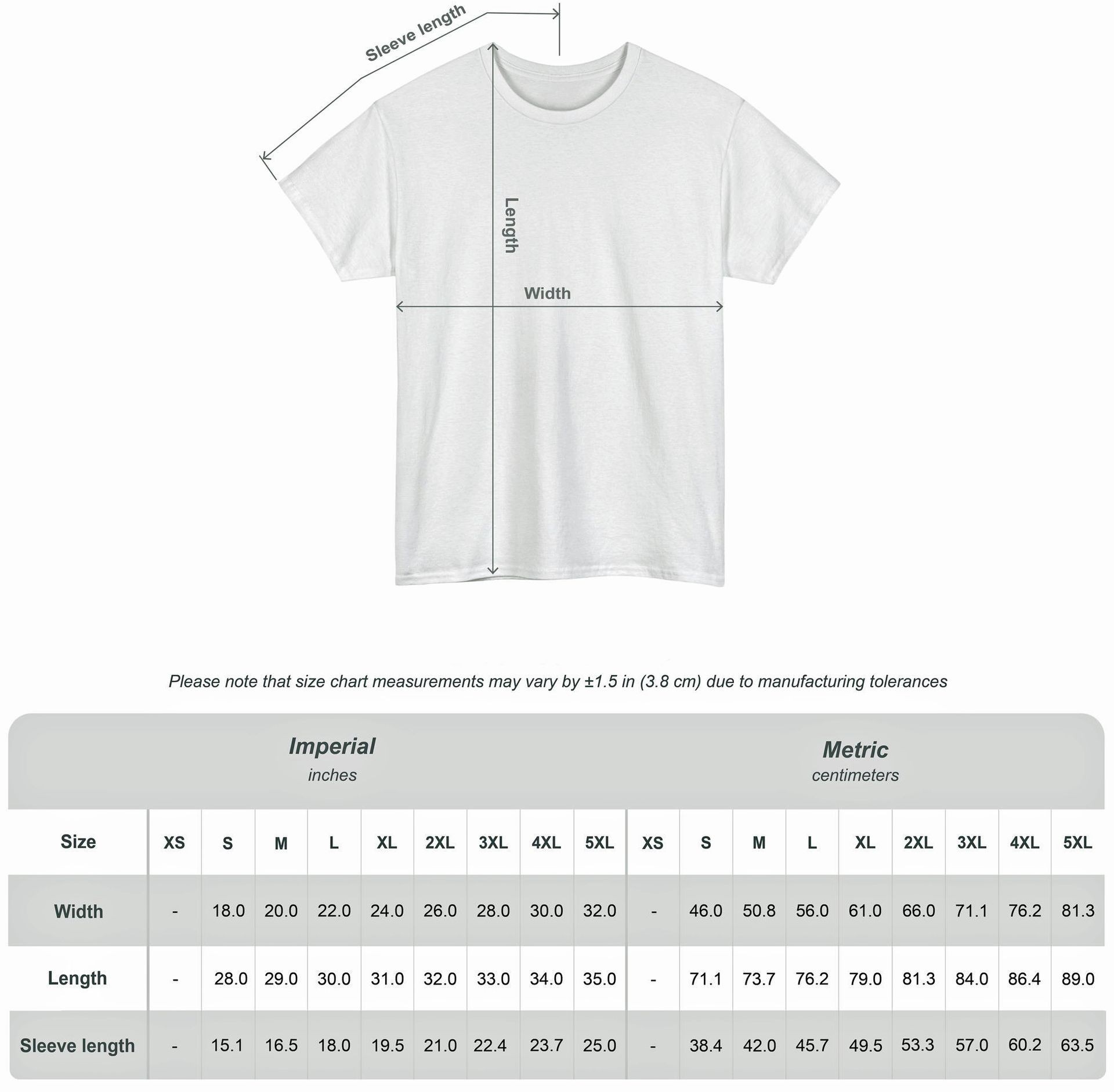 T-Shirt Size Chart
